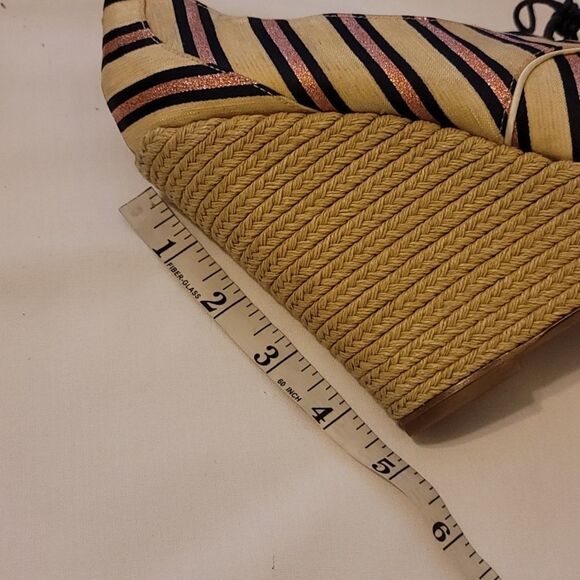 Tabitha Simmons Tie Striped Oxford Wedge Pink/Navy - Picture 6 of 7